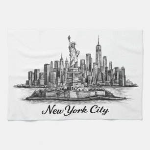 New York City Skyline Line Art Illustration Tea Towel