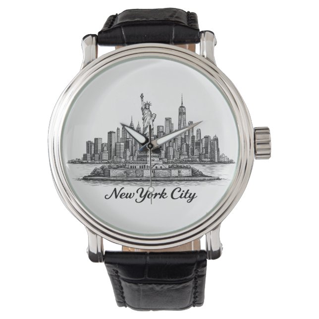 New York City Skyline Line Art Illustration Watch (Front)