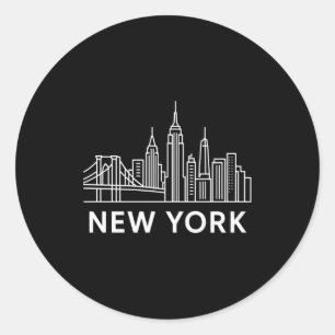 New York City Skyline Minimalist White Line Art _1 Classic Round Sticker