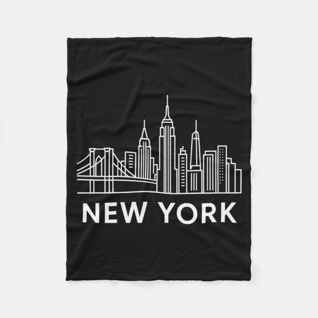 New York City Skyline Minimalist White Line Art _1 Fleece Blanket (Front)