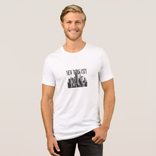 New York City Skyline Minimalist White T-Shirt Tri-Blend Shirt