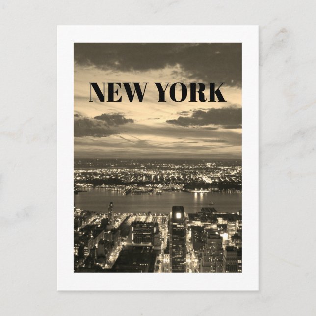 New York City Skyline Night Lights Twilight Sepia  Postcard (Front)
