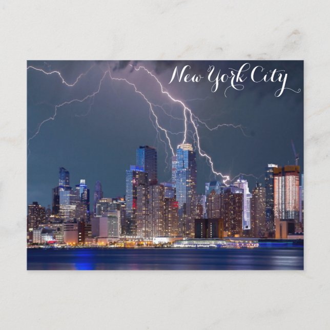 New York City Skyline Night Storm Photo Postcard (Front)