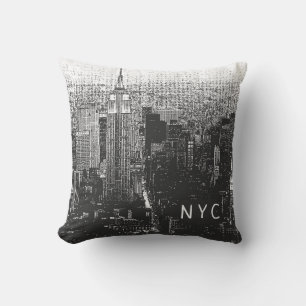 New York City Skyline   NYC   Black & White Cushion
