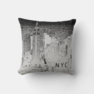 New York City Skyline   NYC   Grey & Black Cushion