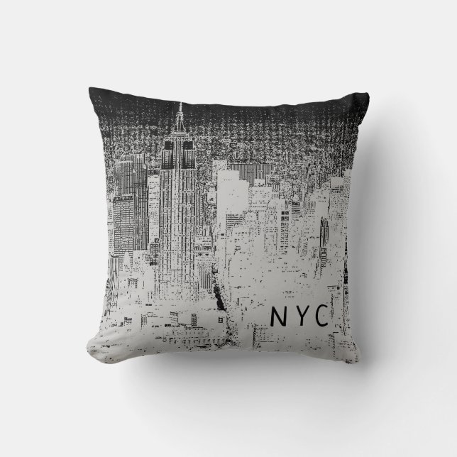 New York City Skyline | NYC | Grey & Black Cushion (Front)