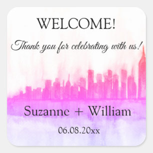 NEW YORK CITY skyline Pink Favours Weddings Square Square Sticker