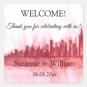 NEW YORK CITY skyline Pink Favours Weddings Square Sticker