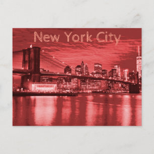 New York City Skyline Red Postcard