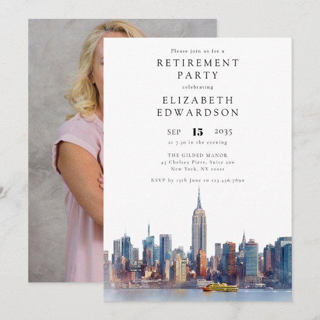 New York City Skyline Retirement Party Photo Invitation (Front/Back)