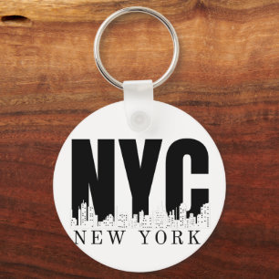 New York City Skyline Retro Style Key Ring