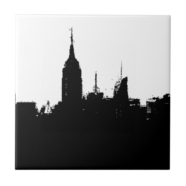 New York City Skyline Silhouette Square Tile (Front)