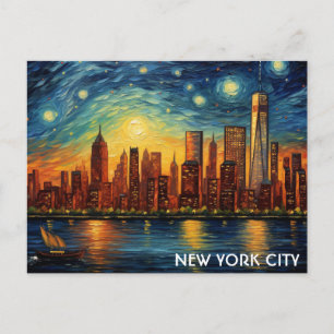 New York City Skyline Starry Night Travel Postcard