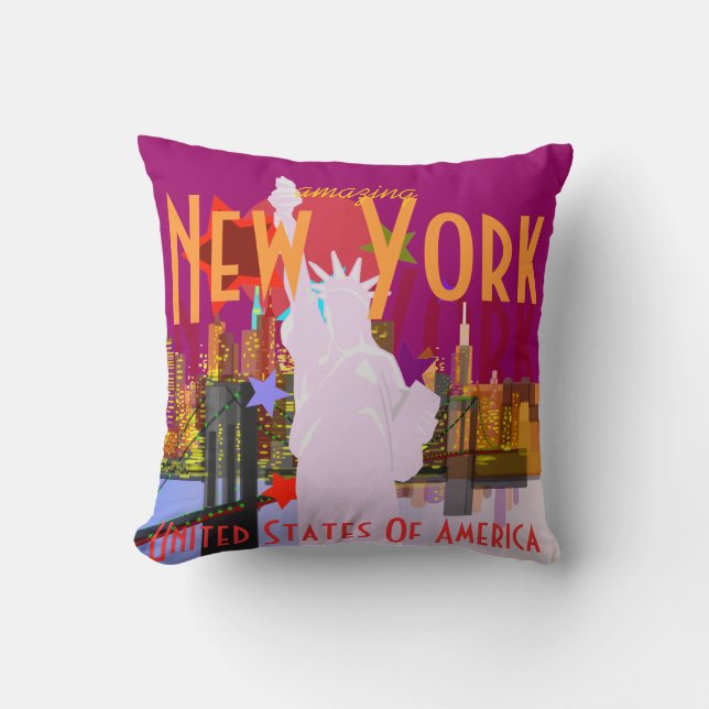 New York City Skyline Statue of Liberty USA Pillow (Front)