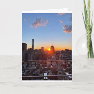 New York City Skyline Sunset Rooftop View Art Card