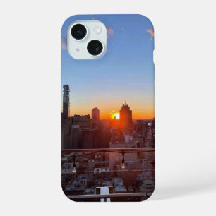 New York City Skyline Sunset Rooftop View Art iPhone 15 Case