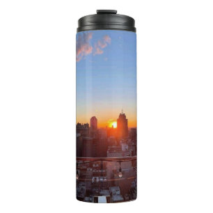 New York City Skyline Sunset Rooftop View Art Thermal Tumbler
