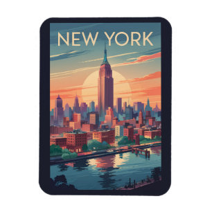 New York City Skyline Travel Art Vintage Magnet
