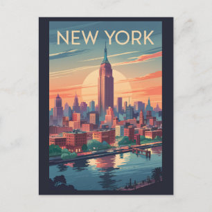 New York City Skyline Travel Art Vintage Postcard