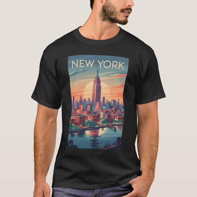 New York City Skyline Travel Art Vintage T-Shirt (Front)
