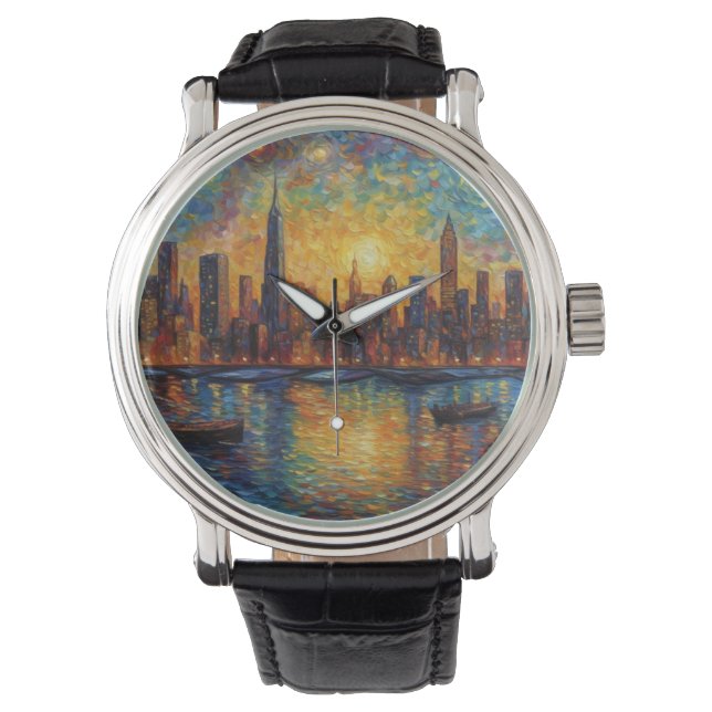 New York City Skyline van Gogh style Watch (Front)