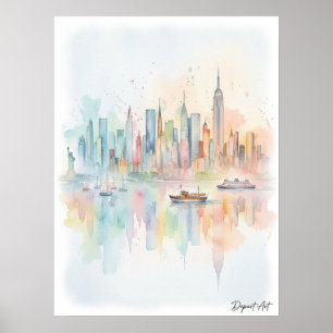 New York City Skyline Watercolor Art Poster