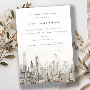 New York City Skyline Watercolor Bridal Shower Invitation