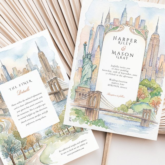 New York City Skyline Watercolor Brooklyn Bridge Invitation (Creator Uploaded)
