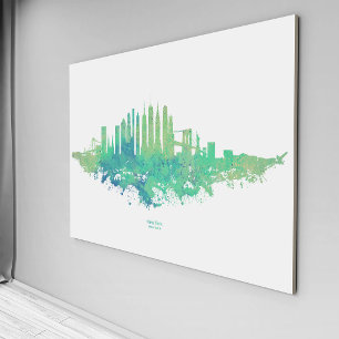 New York City Skyline Watercolor in blue and green Canvas Print