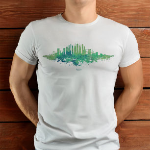 New York City Skyline Watercolor in blue and green T-Shirt