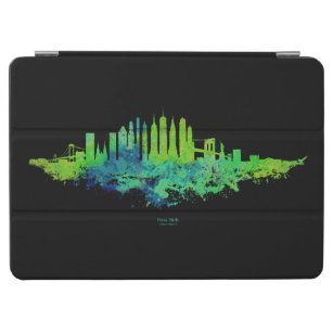 New York City Skyline Watercolor in blue and lime  iPad Air Cover
