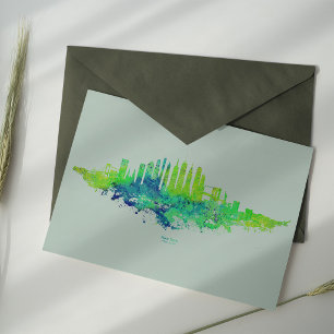 New York City Skyline Watercolor in blue and lime  Postcard