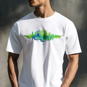 New York City Skyline Watercolor in blue and lime  T-Shirt