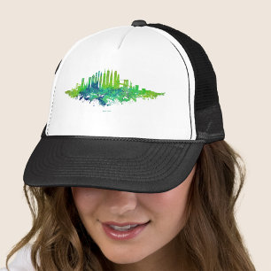 New York City Skyline Watercolor in blue and lime Trucker Hat