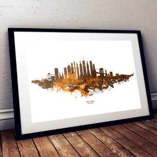 New York City Skyline Watercolor in orange Photo Print