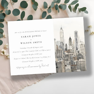 New York City Skyline Watercolor Rehearsal Dinner Invitation