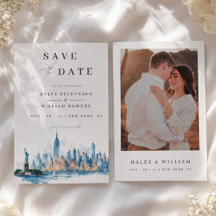 New York City Skyline Watercolor USA Photo Wedding Save The Date
