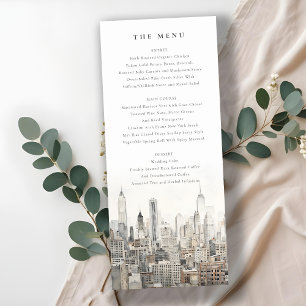 New York City Skyline Watercolor Wedding Menu Card