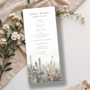 New York City Skyline Watercolor Wedding Program