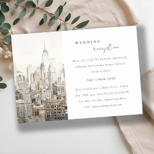 New York City Skyline Watercolor Wedding Reception Enclosure Card