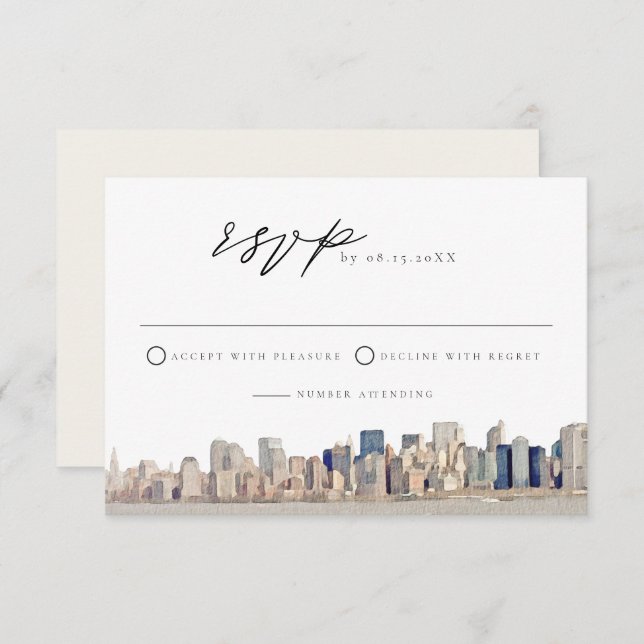 NEW YORK CITY Skyline Wedding RSVP Card (Front/Back)
