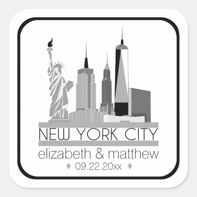 New York City Skyline Wedding Square Sticker (Front)