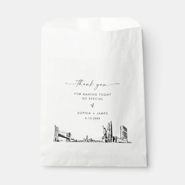 New York City Skyline Wedding Thank You Favour Bag (Front)