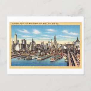 New York City Skyline with Brooklyn Bridge Vintage Postcard