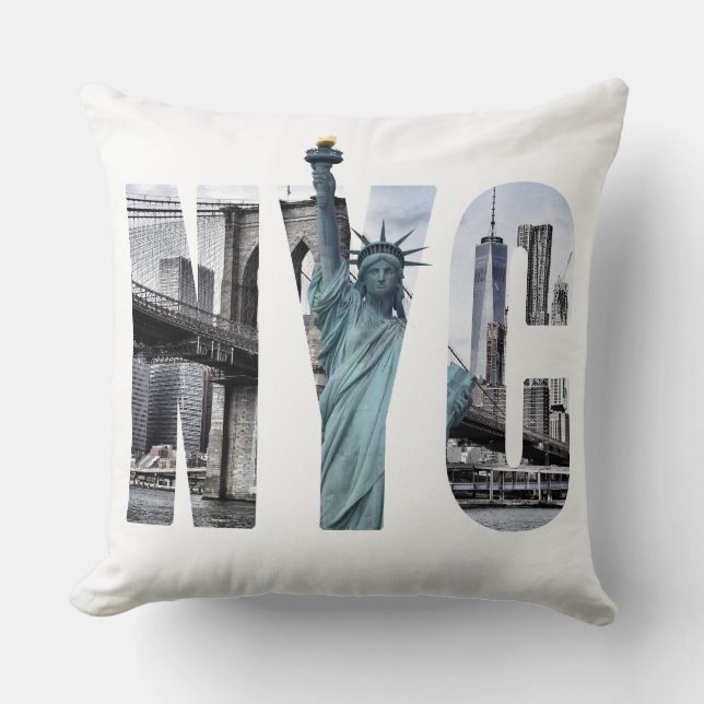 New York City Skyline With Statue Of Liberty Cushion (Front)