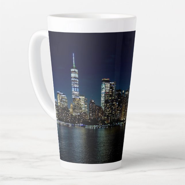 New York City Skyscraper USA Night Photography Latte Mug (Left Angle)