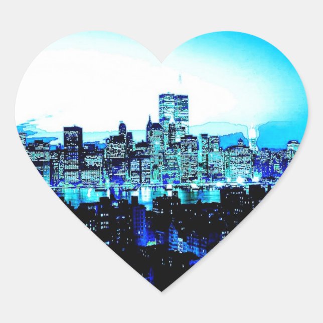 New York City Skyscrapers at Night Heart Sticker (Front)