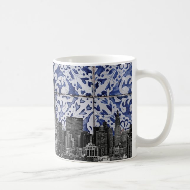 New York City Skyscrapers Meet Portuguese Tiles Coffee Mug (Right)