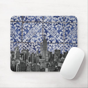 New York City Skyscrapers Meet Portuguese Tiles Mouse Pad