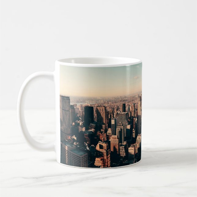 New York City skyscrapers rooftop urban view. city Coffee Mug (Left)